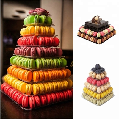 9 Tier Plastic Square Macaron Tower Stand Display For French Takeaway Food Packaging