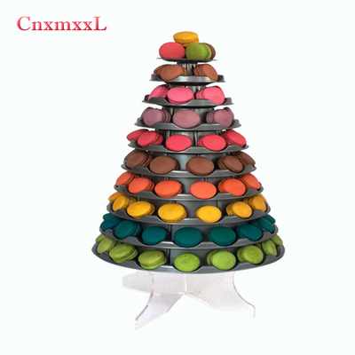 Gray PVC Plastic Macaron Tower Stand Macaron Tier With Round Acrylic Base