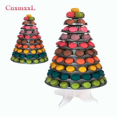 Gray PVC Plastic Macaron Tower Stand Macaron Tier With Round Acrylic Base