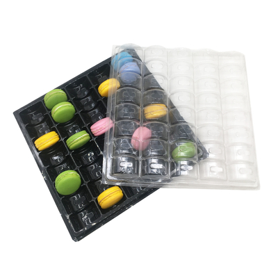 5 x 8 arrangement 40 cells macaron packaging tray and lid, transparent and clear PVC/PET blister macaron box