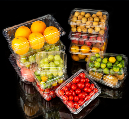 food grade plastic punnet salad clamshell box cherry fruit container  grape plastic packaging box  recyclable PET box  anti‑fog PET clamshell