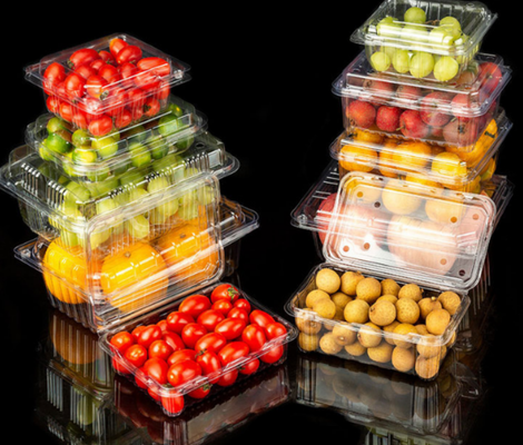 food grade plastic punnet salad clamshell box cherry fruit container  grape plastic packaging box  recyclable PET box  anti‑fog PET clamshell