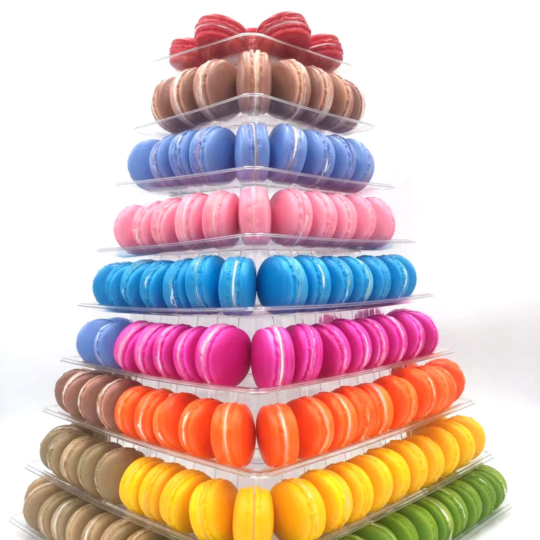 9 Layer Square 41cm Tall Plastic Macaron Packaging Blister Macaron Cone ...